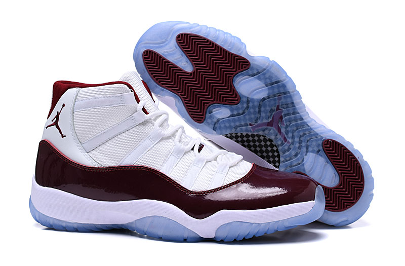 New Air Jordan 11 High White Wine Red Ice Sole Shoes - Click Image to Close